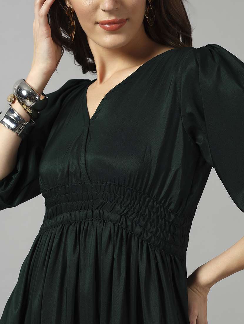 women solid puff sleeve tiered dress - 22091571 -  Standard Image - 3