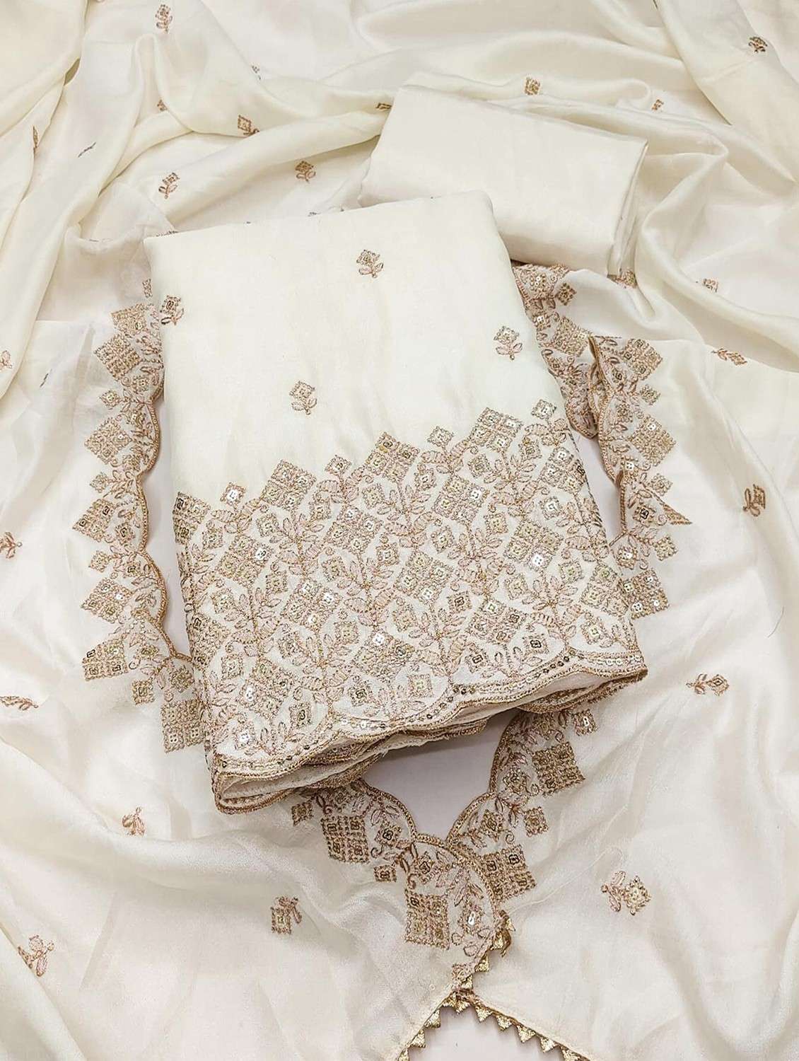 women solid with work embroidered unstitched suit set - 22091919 -  Zoom Image - 0