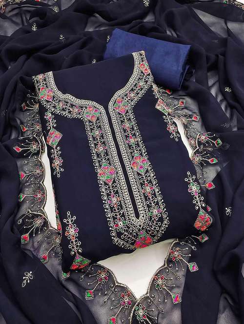 women solid with work embroidered unstitched suit set - 22091934 -  Standard Image - 0