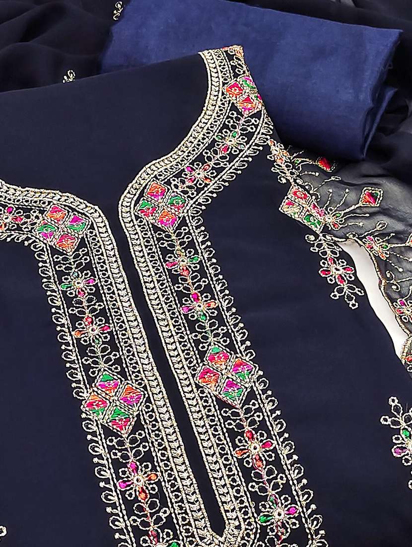 women solid with work embroidered unstitched suit set - 22091934 -  Standard Image - 3