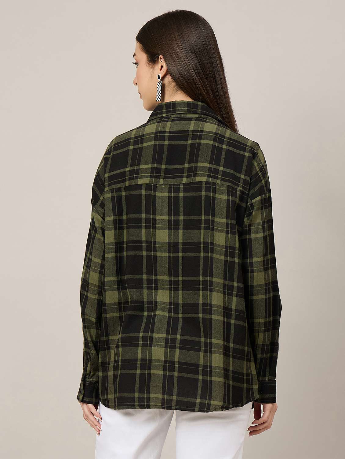 women checkered long sleeve oversized shirt - 22092019 - Standard Image - 3
