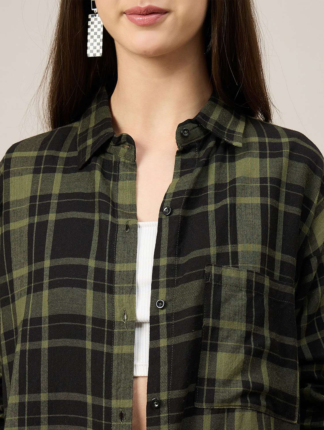 women checkered long sleeve oversized shirt - 22092019 - Standard Image - 5