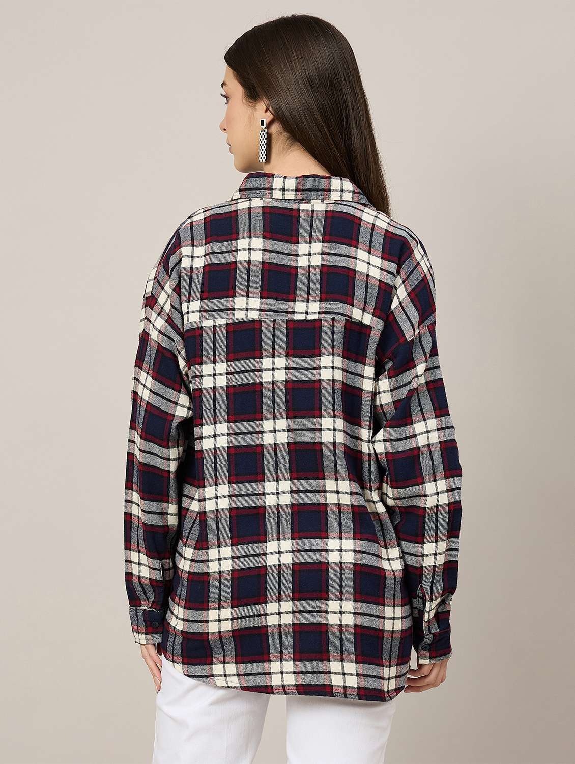 women checkered long sleeve oversized shirt - 22092020 - Standard Image - 3