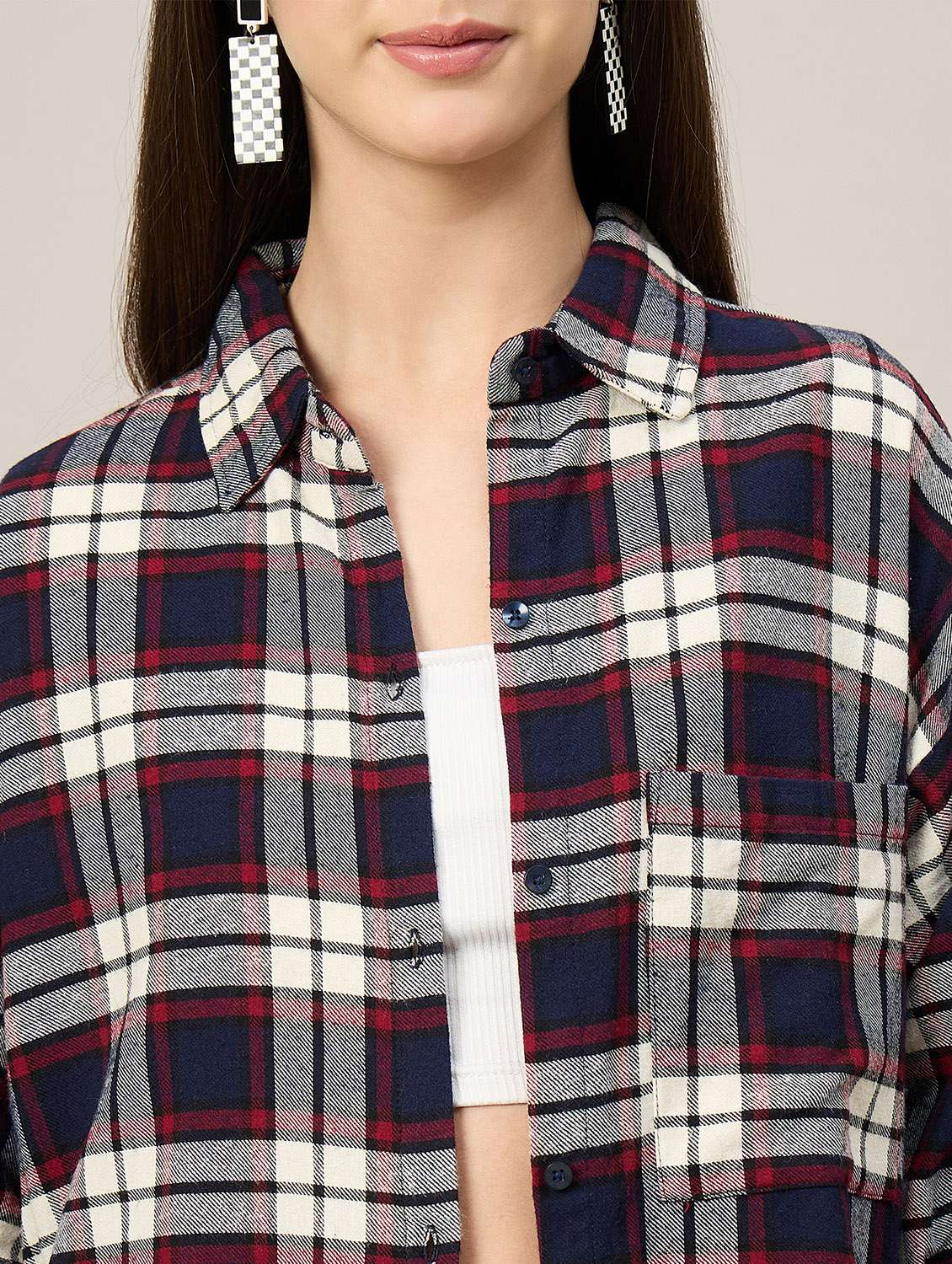 women checkered long sleeve oversized shirt - 22092020 - Standard Image - 5