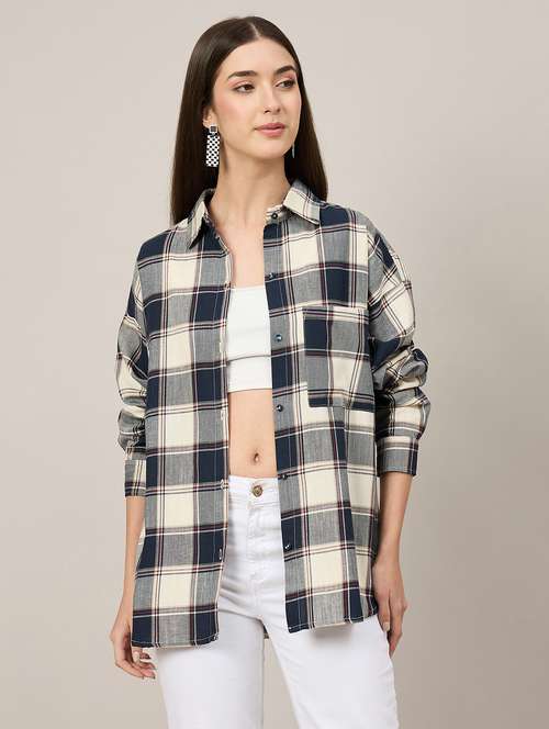 women checkered long sleeve oversized shirt - 22092021 - Standard Image - 0