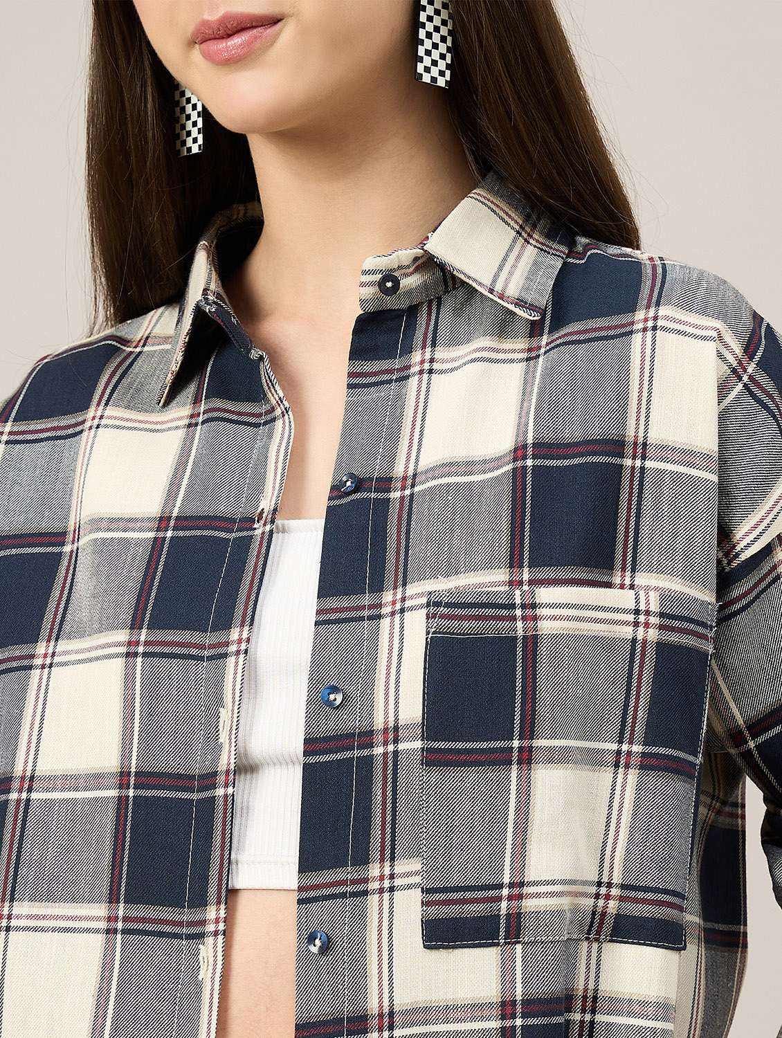 women checkered long sleeve oversized shirt - 22092021 - Standard Image - 5