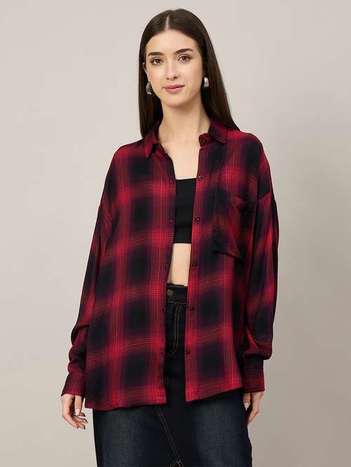 women checkered long sleeve oversized shirt - 22092022 - Standard Image - 0
