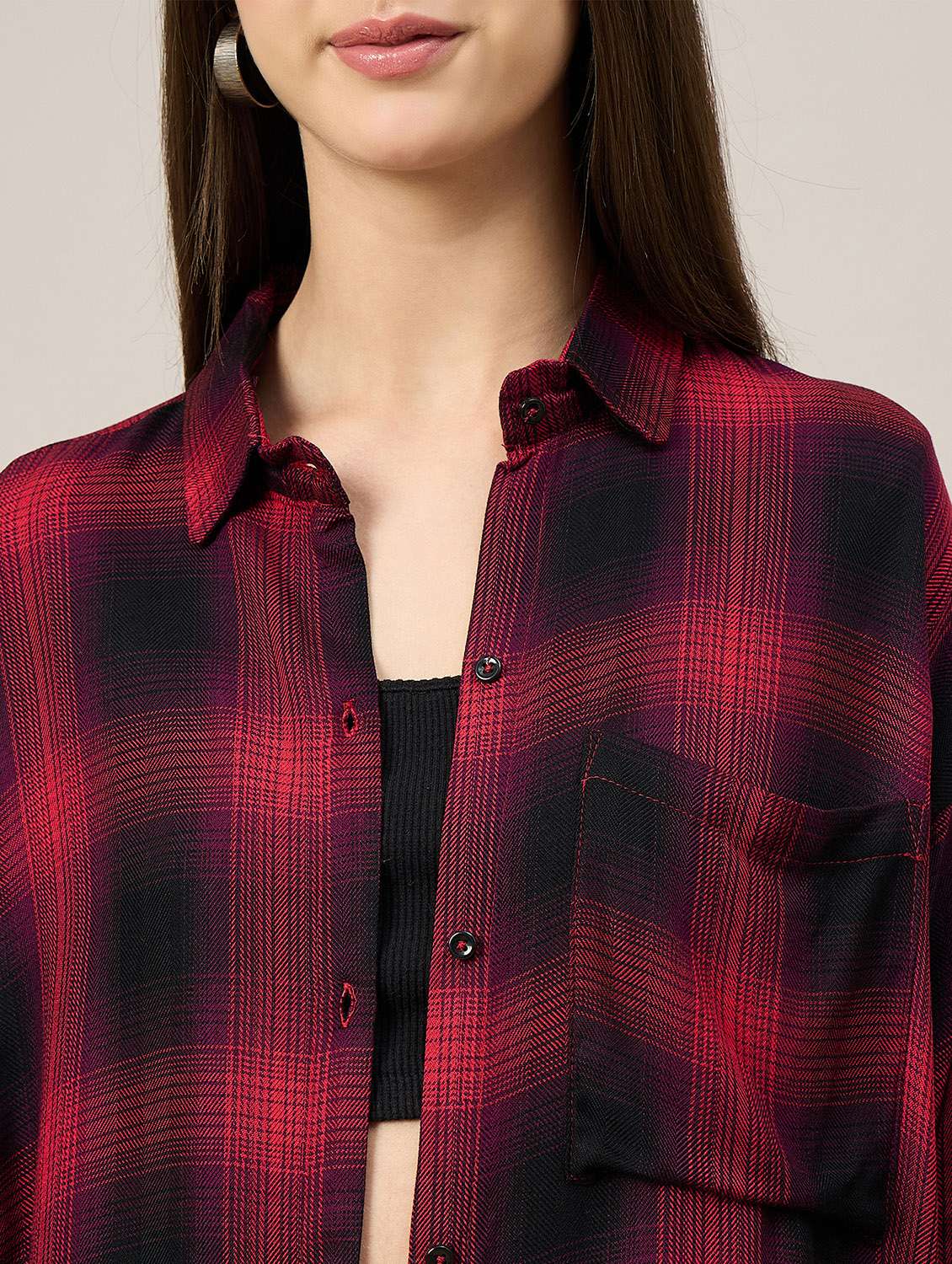 women checkered long sleeve oversized shirt - 22092022 - Standard Image - 5