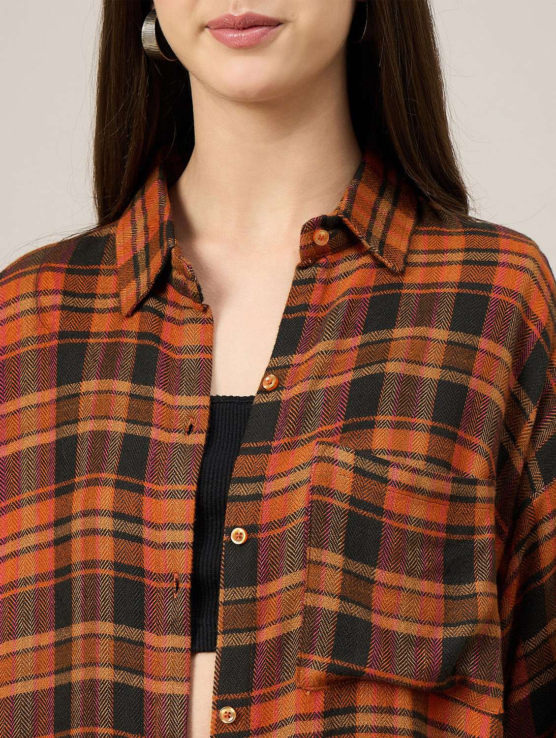 women checkered long sleeve oversized shirt - 22092023 - Standard Image - 5