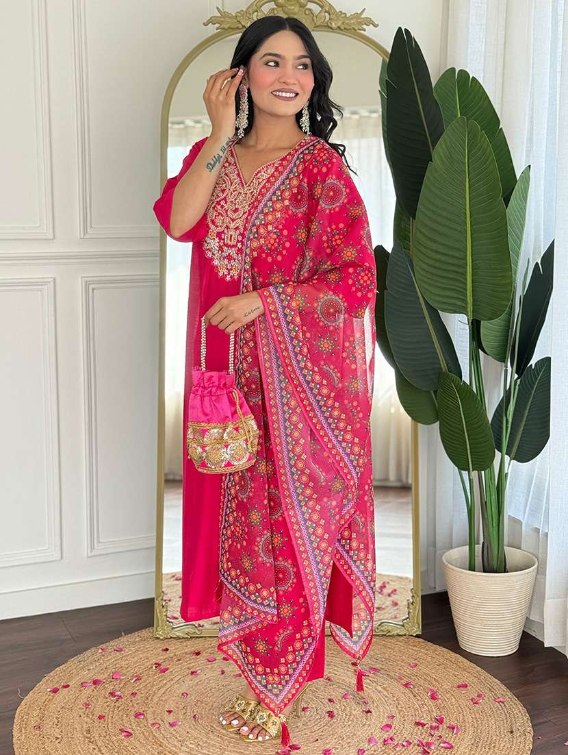 women embroidered three quarter sleeve kurta pant with dupatta set - 22092083 -  Standard Image - 5