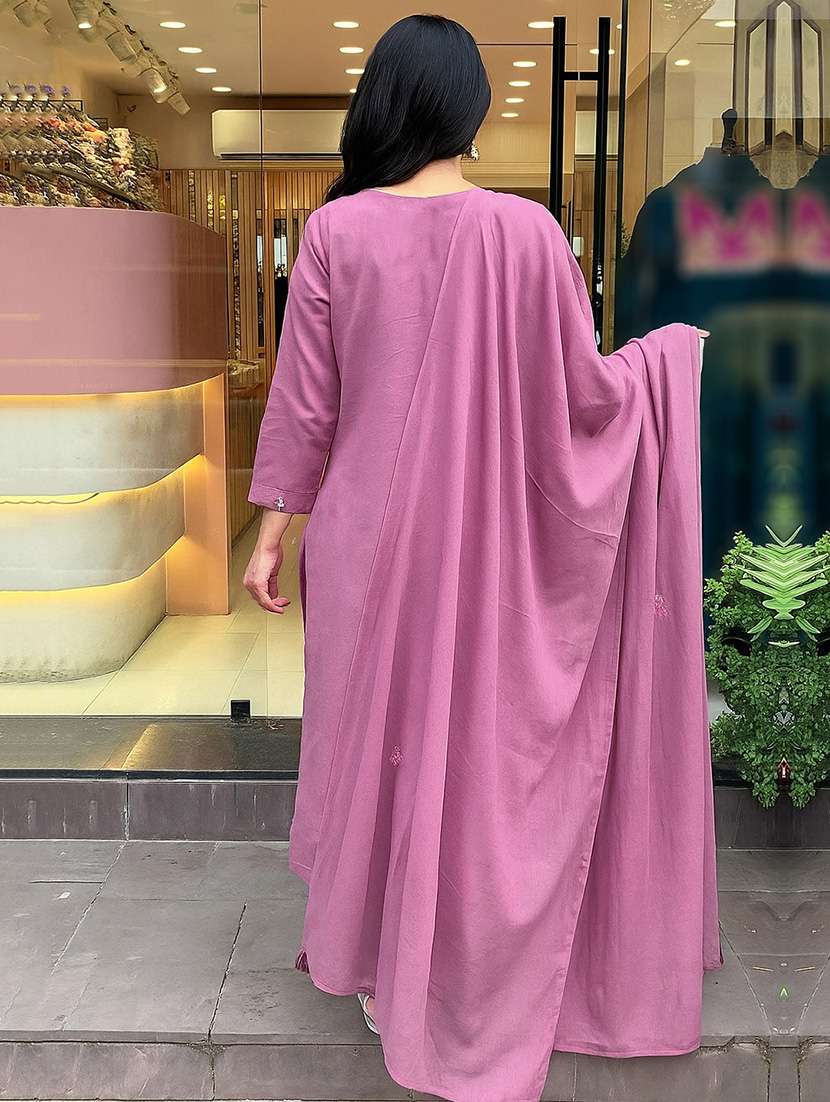 women embroidered three quarter sleeve kurta pant with dupatta set - 22092085 -  Standard Image - 3