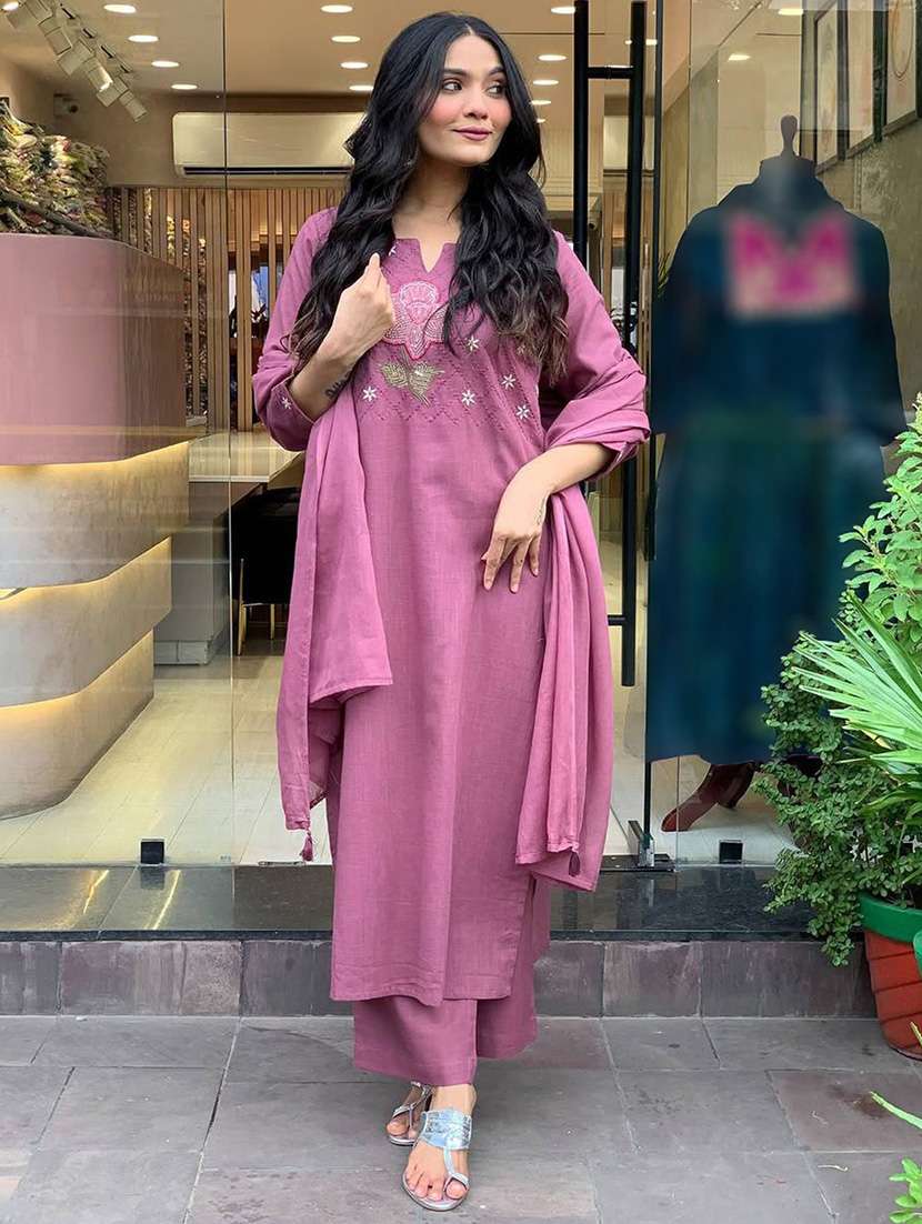 women embroidered three quarter sleeve kurta pant with dupatta set - 22092085 -  Standard Image - 5