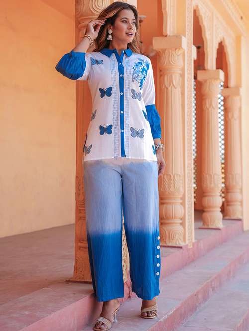 women printed three quarter sleeve ethnic co-ord set - 22092091 - Standard Image - 0