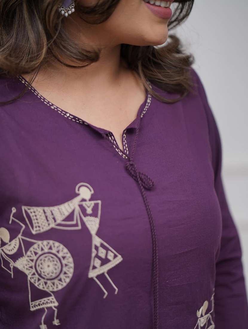 women warli three quarter sleeve kurta pant with dupatta set - 22092095 -  Standard Image - 5