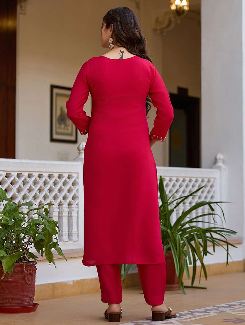 women embroidered three quarter sleeve kurta pant with dupatta set - 22092098 - Standard Image - 3