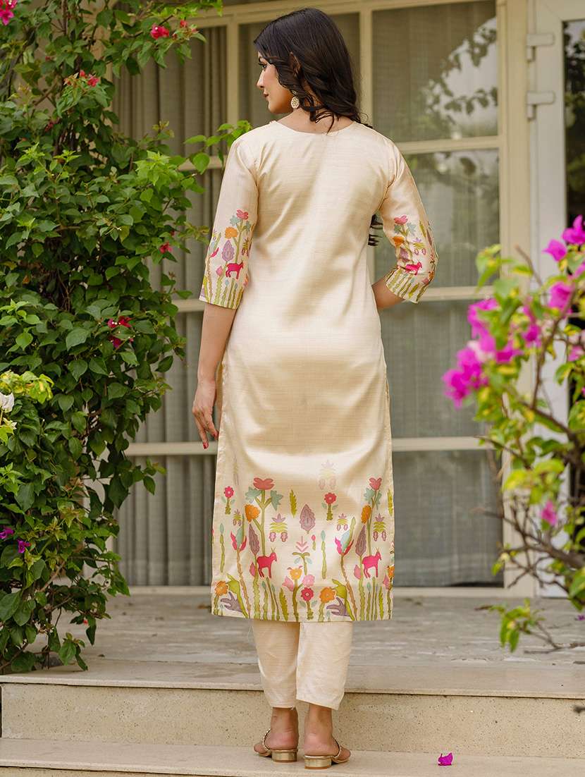 women embroidered three quarter sleeve kurta pant with dupatta set - 22092099 - Standard Image - 3
