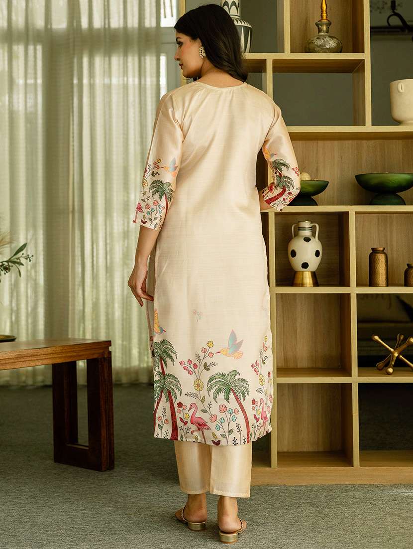 women embroidered three quarter sleeve kurta pant with dupatta set - 22092100 - Standard Image - 3