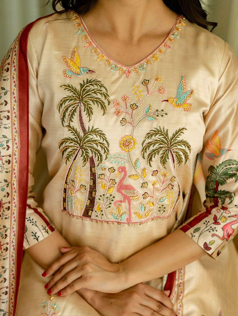 women embroidered three quarter sleeve kurta pant with dupatta set - 22092100 - Standard Image - 5