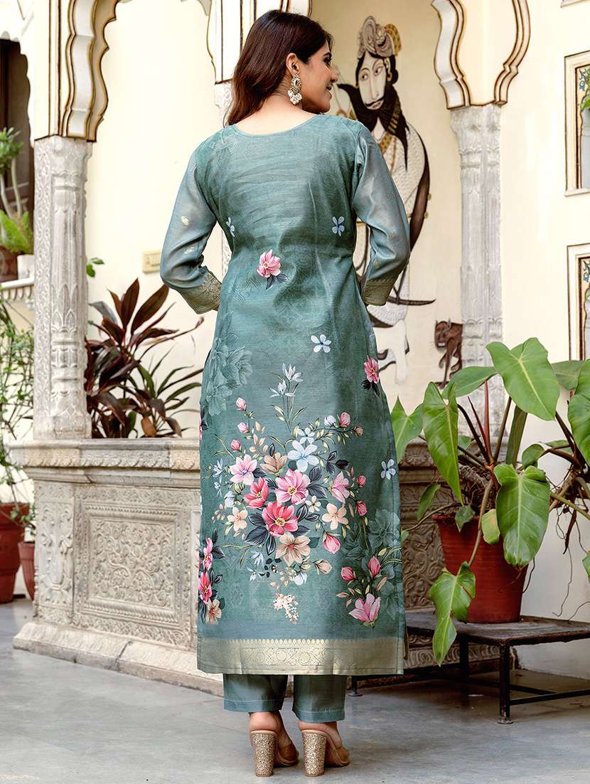 women floral three quarter sleeve kurta pant with dupatta set - 22092104 -  Standard Image - 3