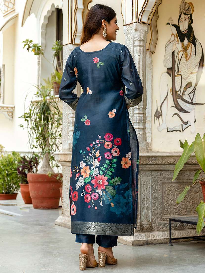 women floral three quarter sleeve kurta pant with dupatta set - 22092105 - Standard Image - 3