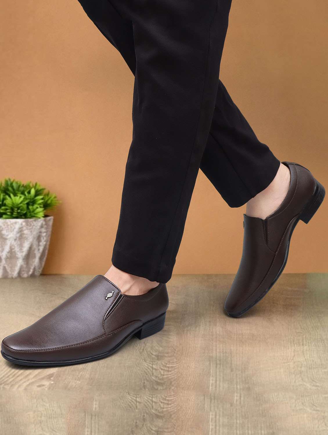 men brown slip on formal shoes - 22092108 -  Standard Image - 3