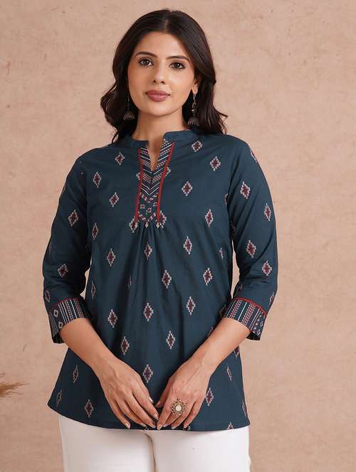 women printed three quarter sleeve a-line kurti - 22092178 -  Standard Image - 0