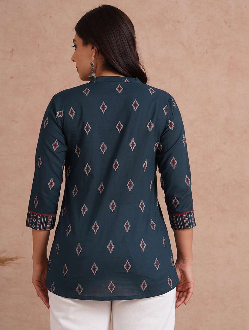 women printed three quarter sleeve a-line kurti - 22092178 - Standard Image - 3
