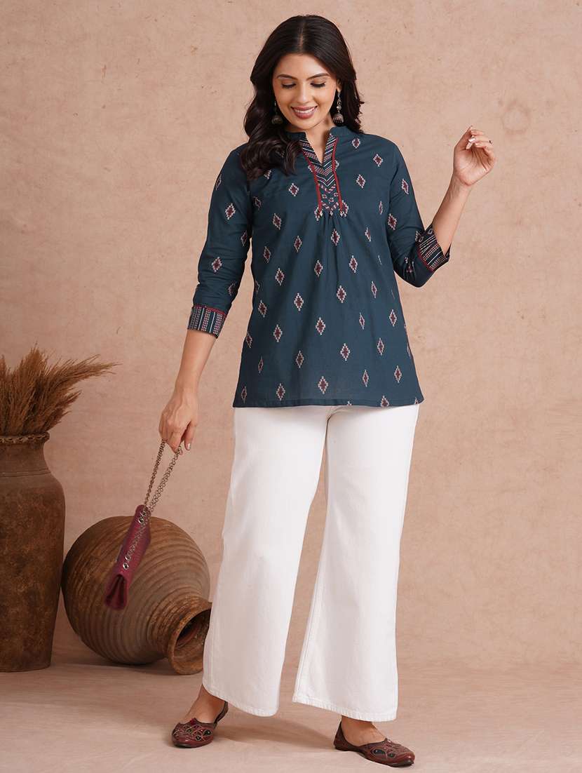 women printed three quarter sleeve a-line kurti - 22092178 - Standard Image - 5