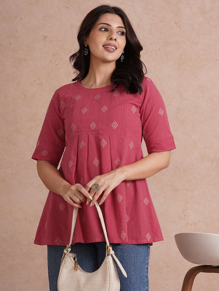 women printed short sleeve a-line kurti