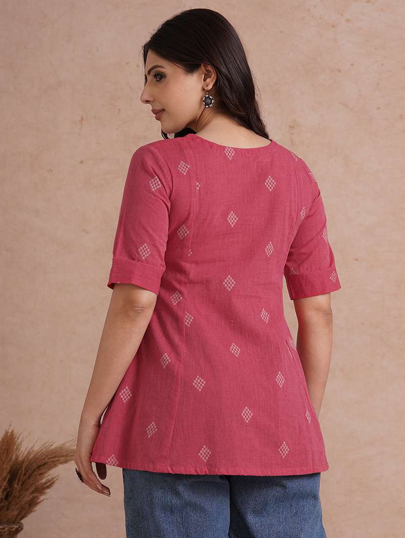 women printed short sleeve a-line kurti - 22092180 -  Standard Image - 3