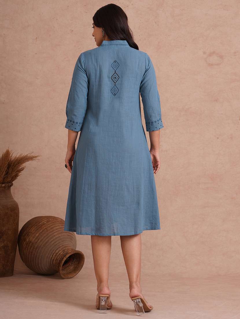 women printed three quarter sleeve a-line dress - 22092182 - Standard Image - 3