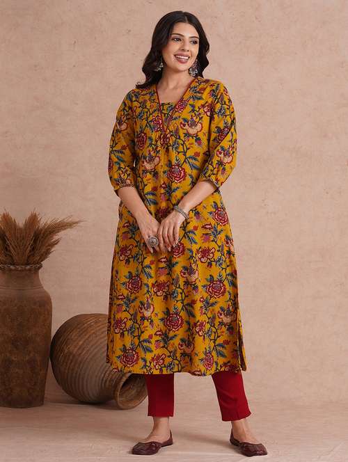 women floral three quarter sleeve a-line kurta  - 22092188 -  Standard Image - 0