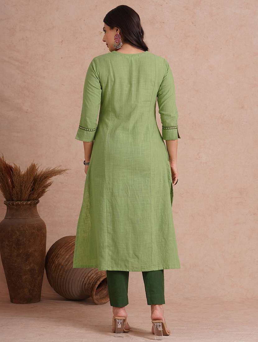 women embroidered three quarter sleeve a-line kurta  - 22092190 -  Standard Image - 3