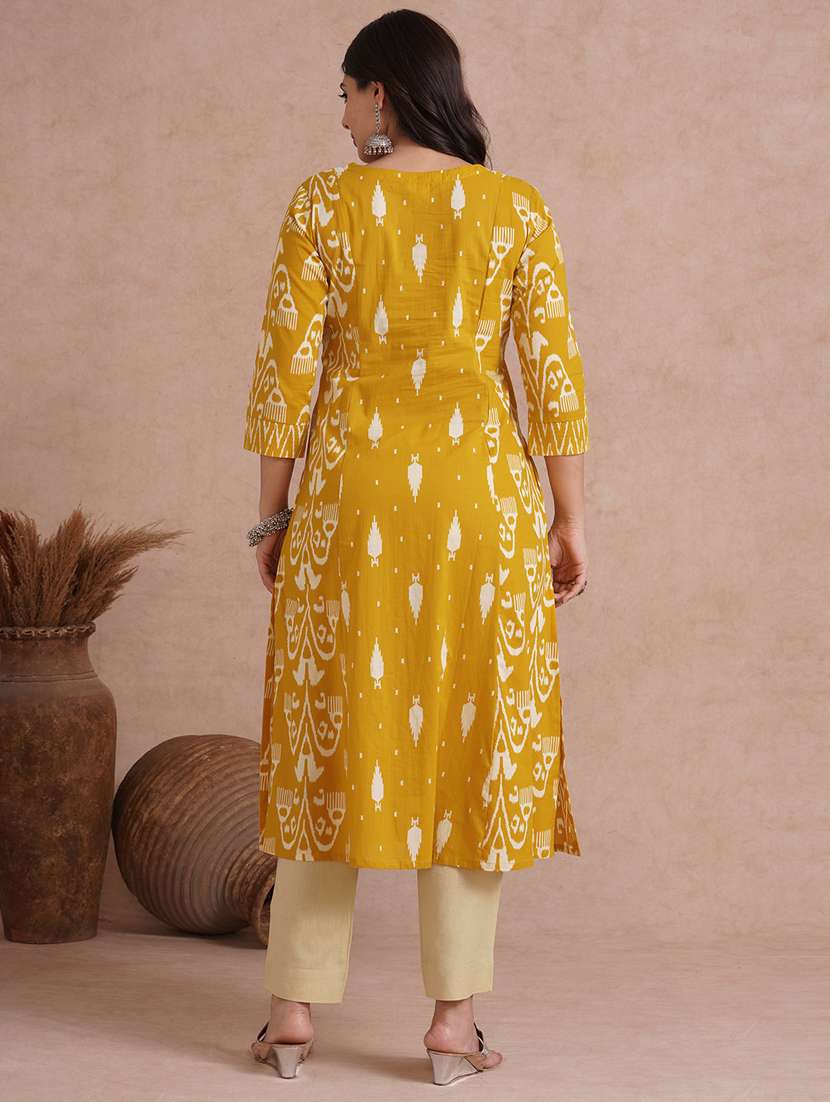 women embroidered three quarter sleeve a-line kurta - 22092191 - Standard Image - 3