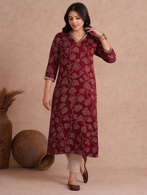 women printed three quarter sleeve straight kurta  - 22092192 -  Standard Image - 0