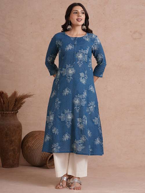 women floral printed three quarter sleeve a-line kurta - 22092195 - Standard Image - 0