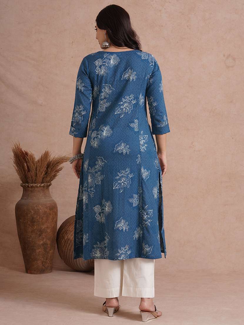 women floral printed three quarter sleeve a-line kurta - 22092195 - Standard Image - 3