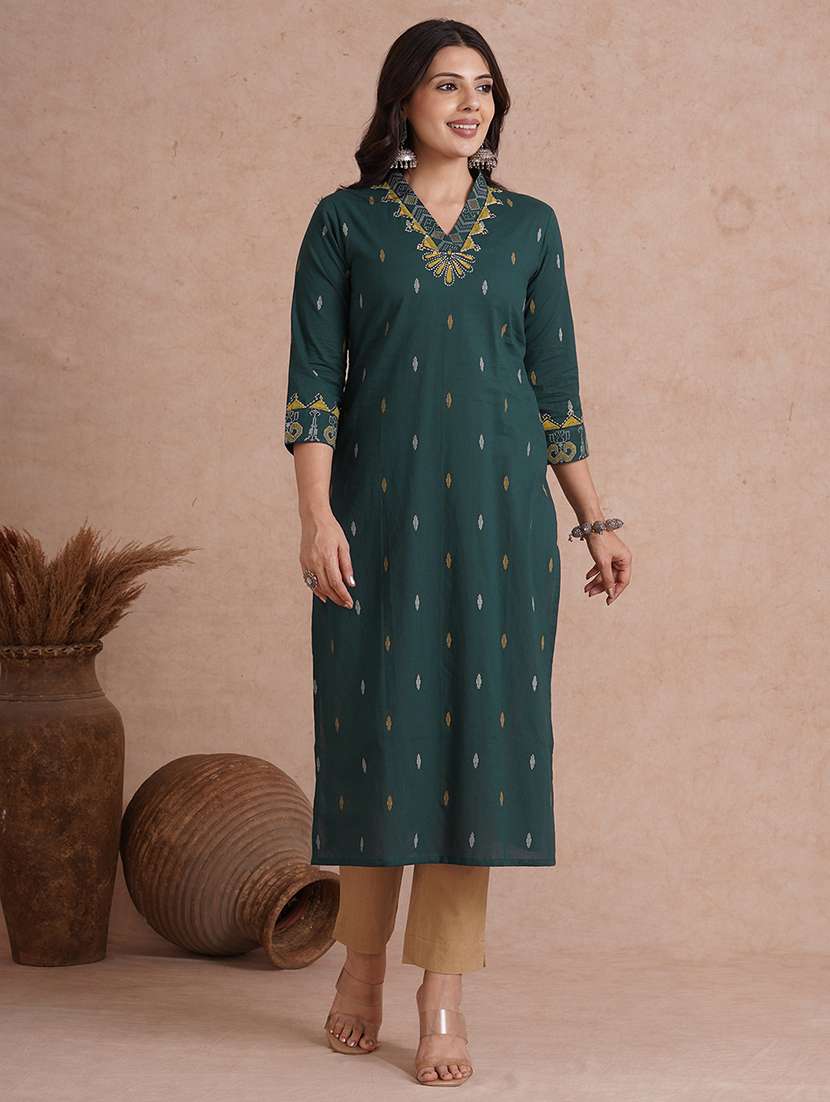 women printed three quarter sleeve straight kurta - 22092199 - Zoom Image - 0