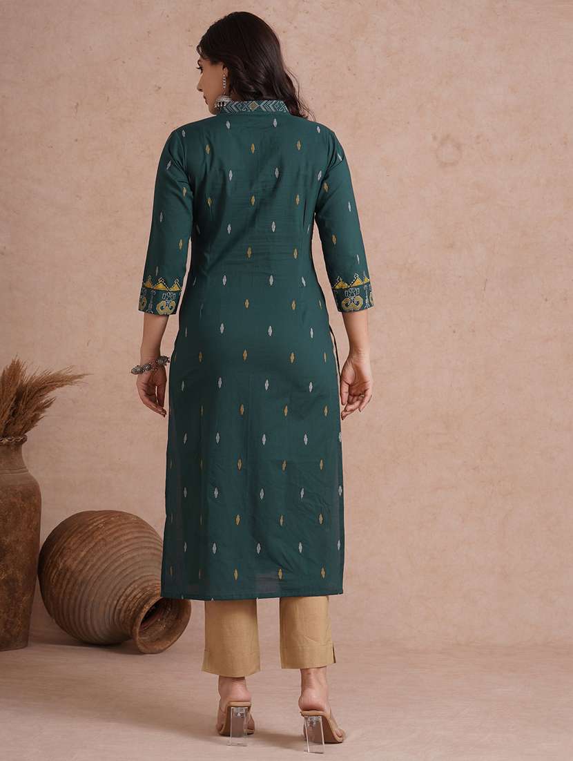 women printed three quarter sleeve straight kurta - 22092199 - Standard Image - 3