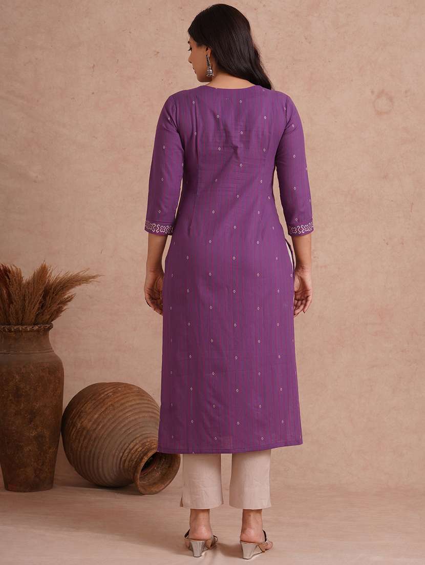women printed three quarter sleeve straight kurta - 22092202 -  Standard Image - 3