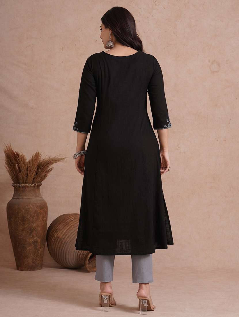 women embroidered three quarter sleeve a-line kurta  - 22092203 -  Standard Image - 3