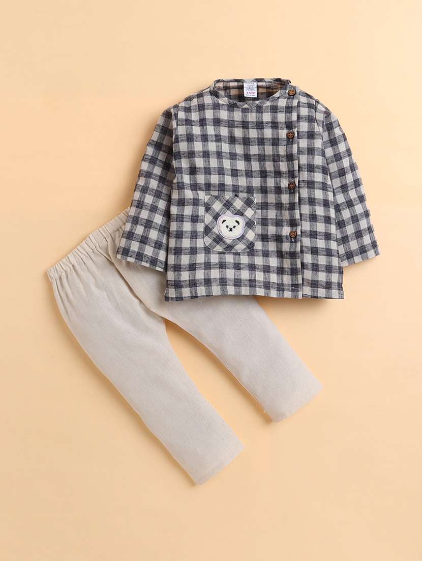 boys checkered long sleeve shirt and trouser set