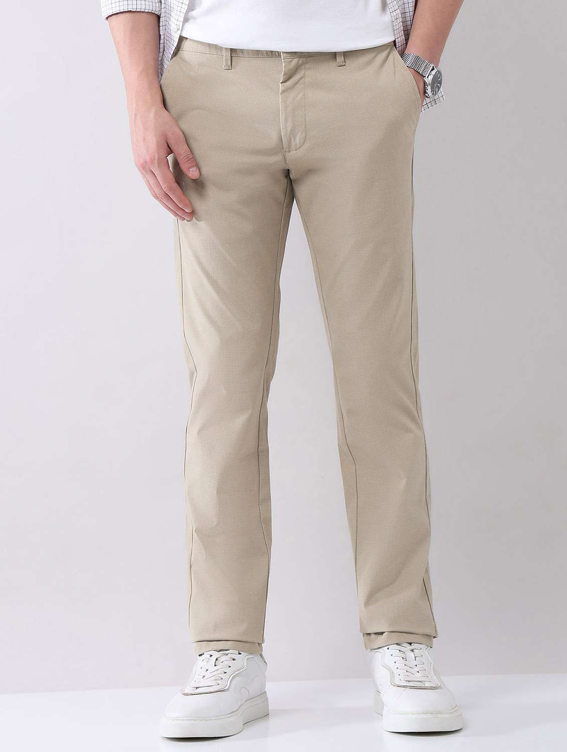 men solid mid rise flat front chinos trouser - 22092309 -  Zoom Image - 0