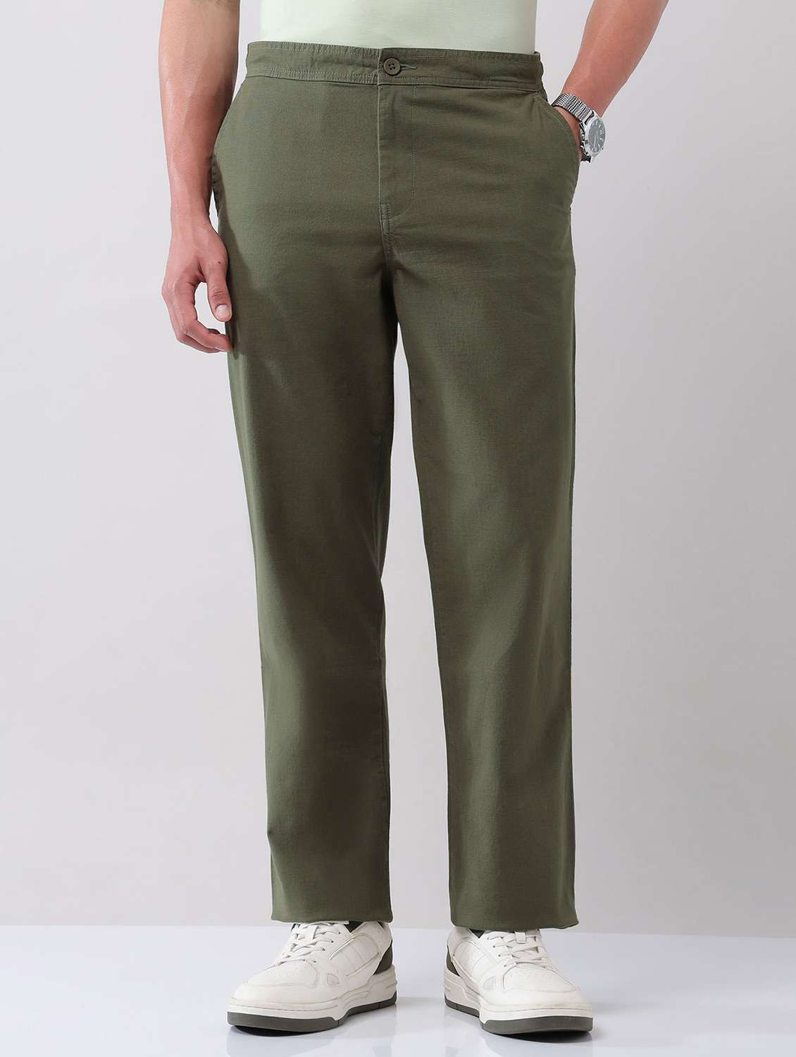 men solid mid rise flat front chinos trouser - 22092310 - Zoom Image - 0