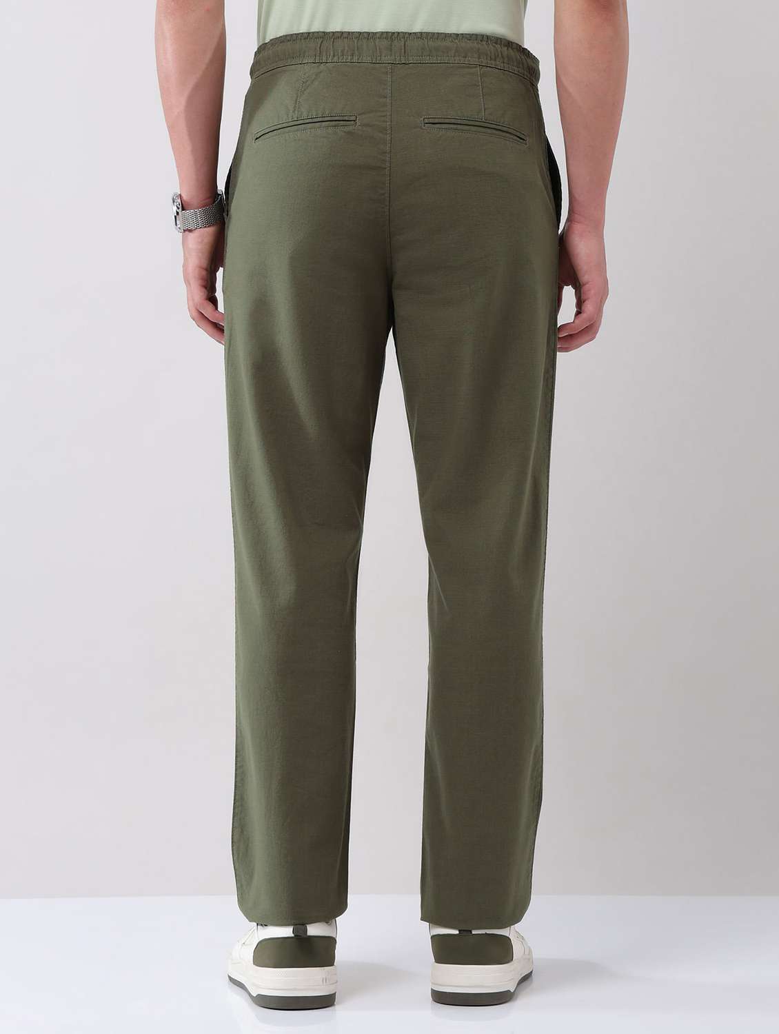 men solid mid rise flat front chinos trouser - 22092310 - Standard Image - 3