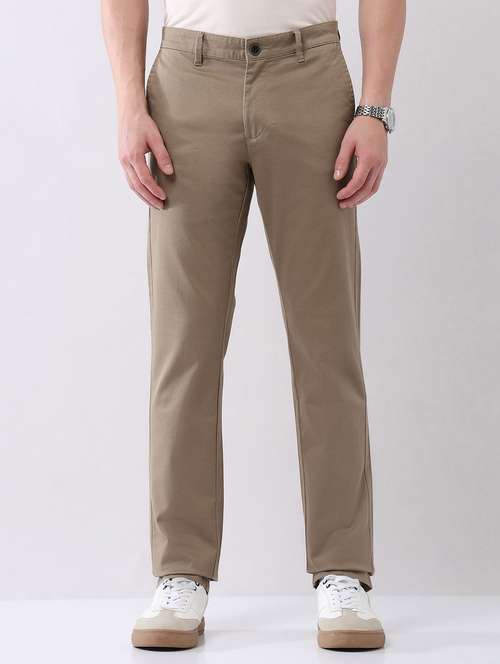 men solid mid rise flat front chinos trouser - 22092312 - Standard Image - 0