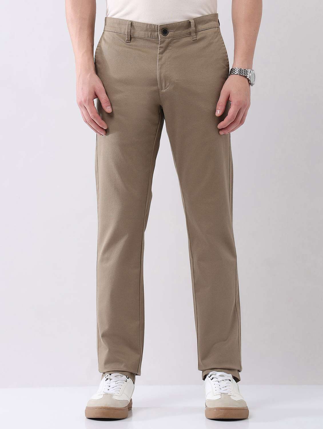 men solid mid rise flat front chinos trouser - 22092312 - Zoom Image - 0