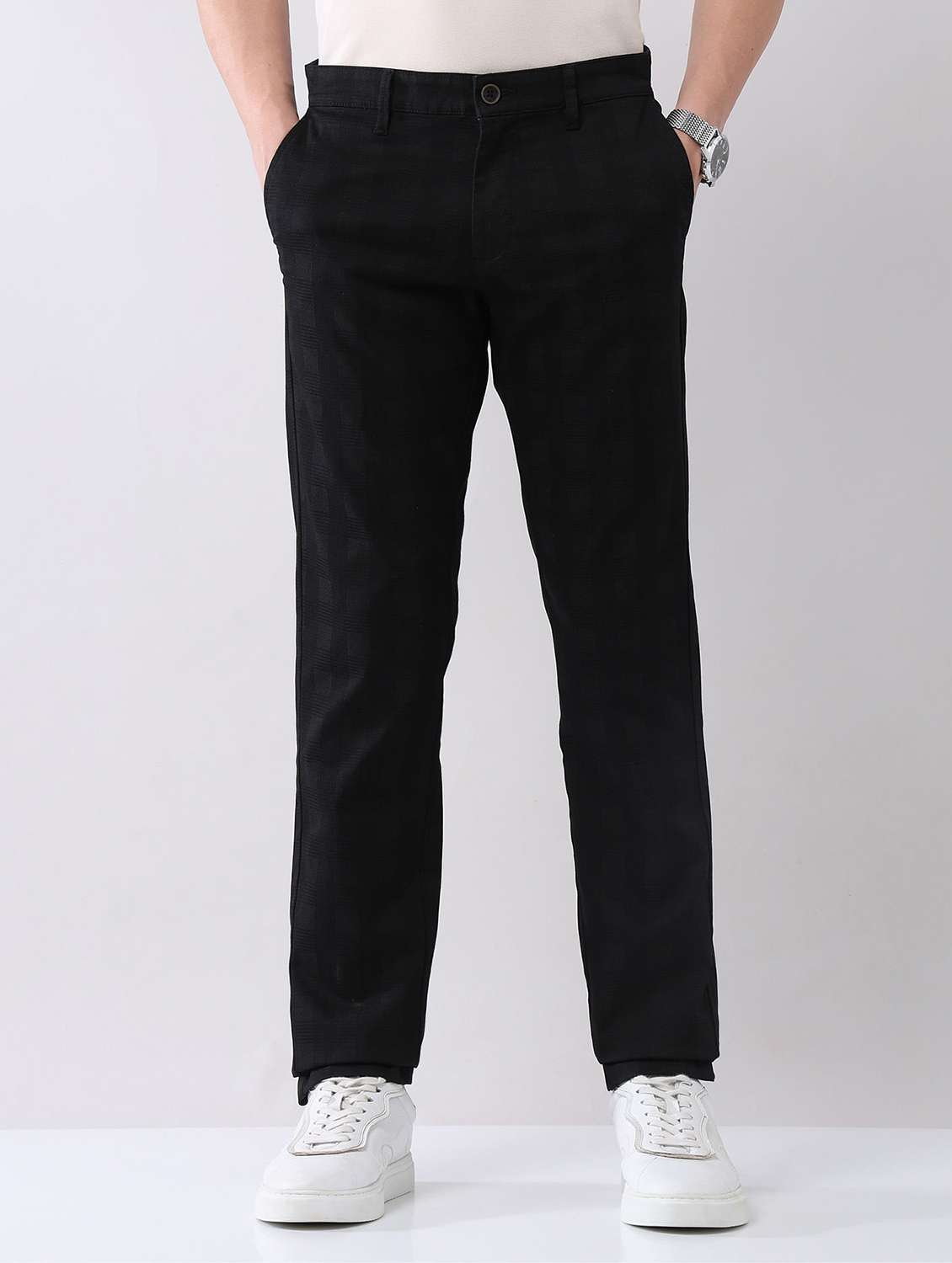 men solid mid rise flat front chinos trouser - 22092313 - Zoom Image - 0