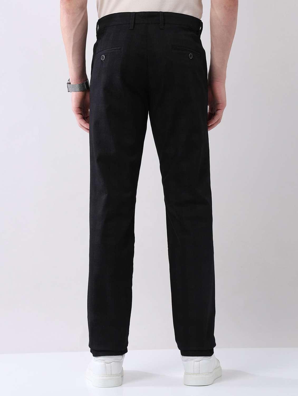 men solid mid rise flat front chinos trouser - 22092313 - Standard Image - 3