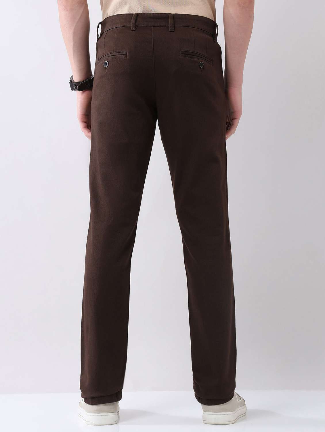 men solid mid rise flat front chinos trouser - 22092314 - Standard Image - 3